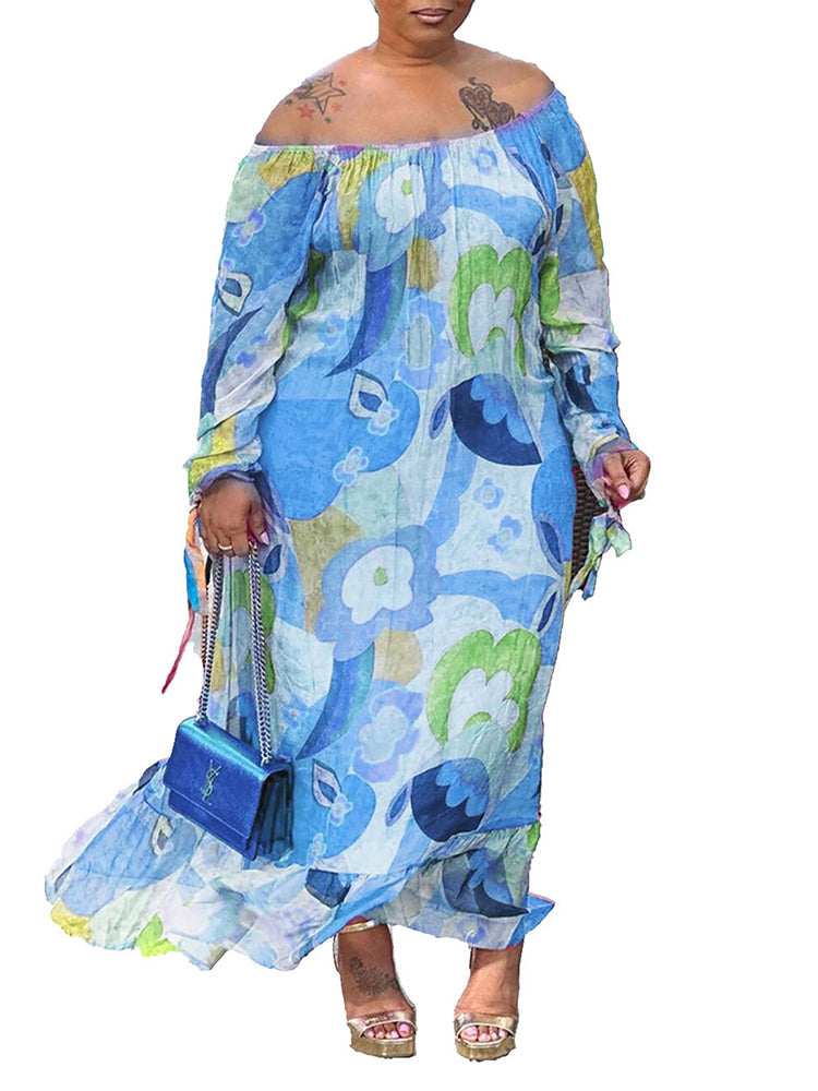 flowersverse Off Shoulder Printed Casual Maxi Dresses