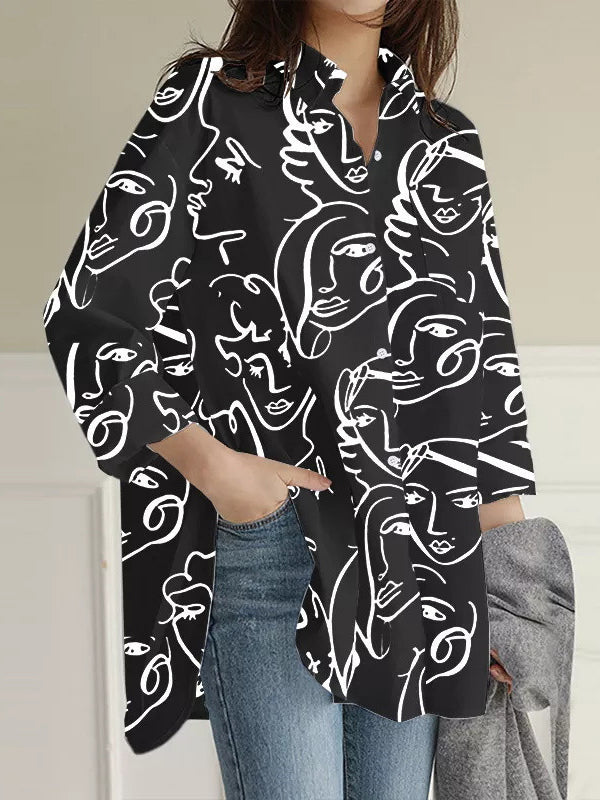 flowersverse Buttoned Figure Pockets Split-Side High-Low Long Sleeves Lapel Blouses&Shirts Tops