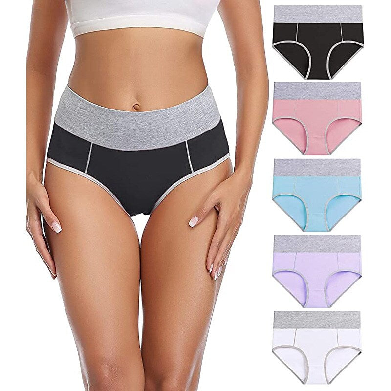 flowersverse Women's Plus Size Basic Vacation Pure Color Shaping Panty Stretchy High Waist Cotton 5 Pieces Green M