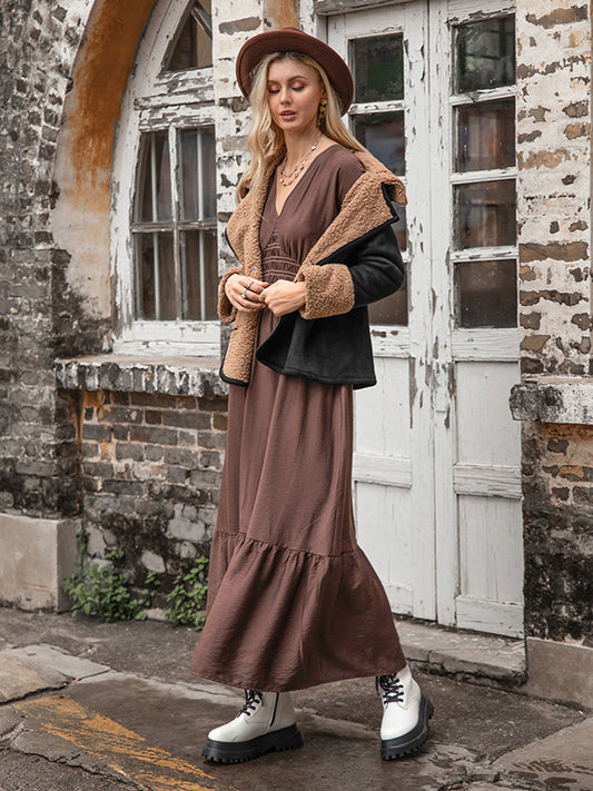 flowersverse Casual Loose Solid Color Lapel Collar Jackets&Coat