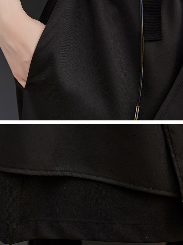 flowersverse Loose Long Sleeves Drawstring Split-Joint Lapel Trench Coats