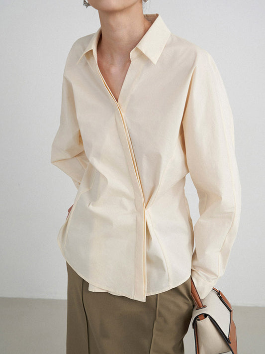 flowersverse Asymmetric Buttoned Solid Color Long Sleeves Loose Lapel Blouses&Shirts Tops
