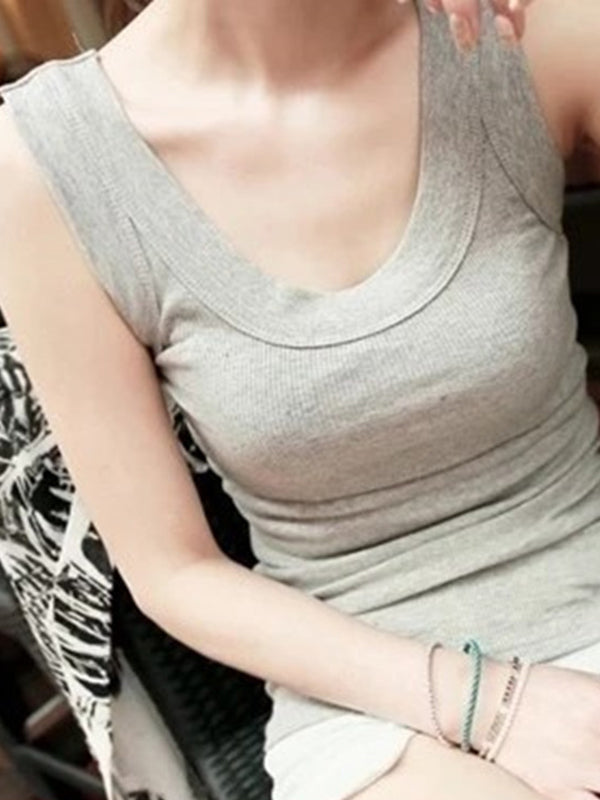 flowersverse 5 Colors Simple Solid Color Sleeveless Vest Top
