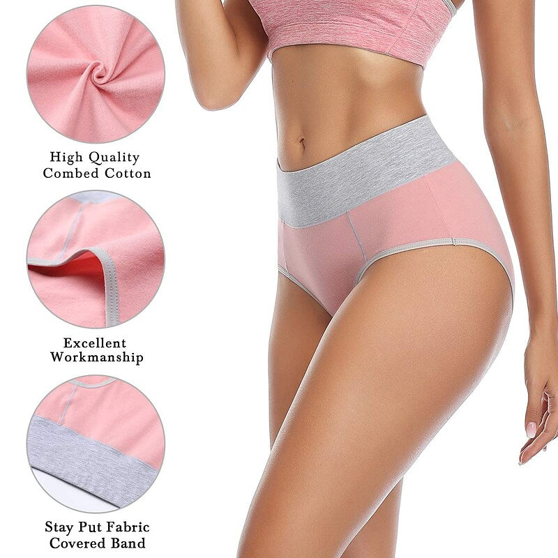 flowersverse Women's Plus Size Basic Vacation Pure Color Shaping Panty Stretchy High Waist Cotton 5 Pieces Green M
