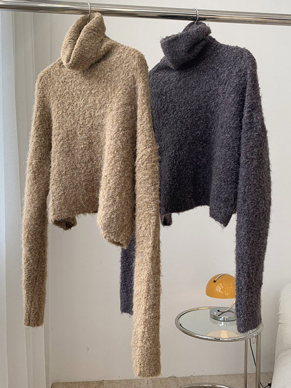 flowersverse Stylish Solid High-Neck Wool-Blend Sweater