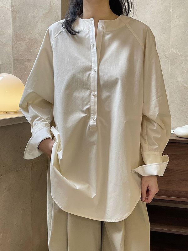 flowersverse Urban Long Sleeves Loose Contrast Color Round-Neck Blouses&Shirts Tops