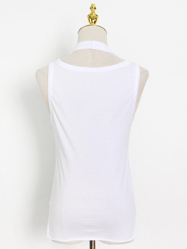 flowersverse False Two Solid Color Sleeveless Vest Tops