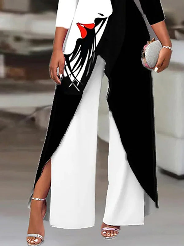 flowersverse Irregular Clipping Three-Quarter Sleeves Figure Printed Cold Shoulder Blouses&Shirts Tops