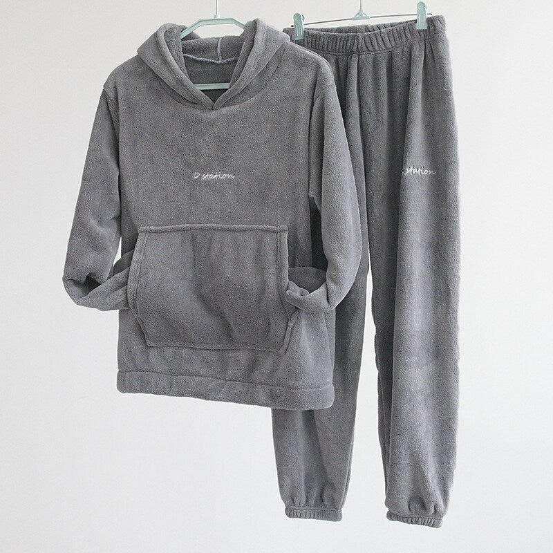 flowersverse Women's Sweatshirt Tracksuit Pants Sets Pajamas Basic Black Blue Casual Daily Solid Color Hooded One-Size Plus Size