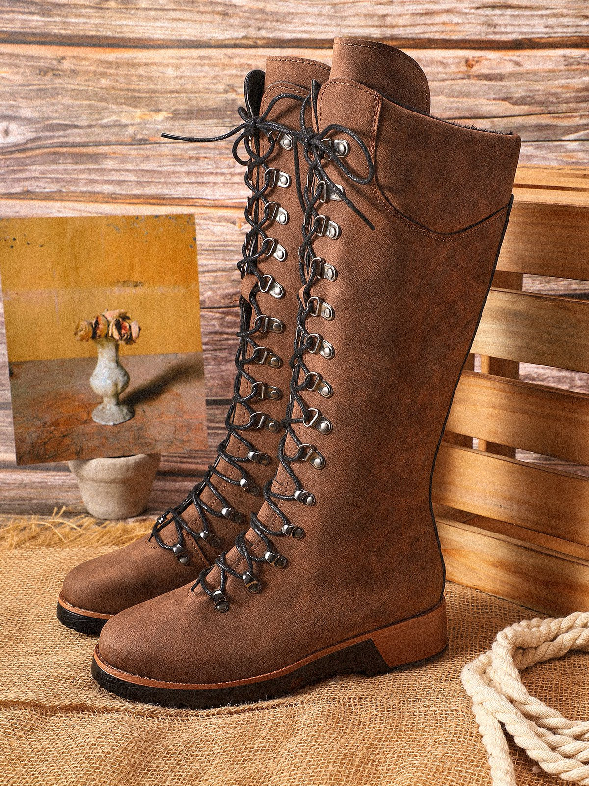 flowersverse Retro Suede Zipper Martin Combat Boots