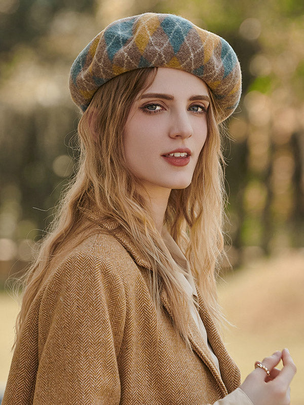flowersverse Vintage Wool Contrast Color Beret Hat