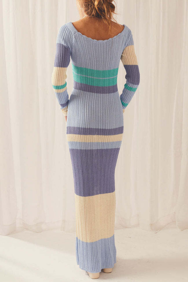 flowersverse Sexy Casual Color Block Contrast Spaghetti Strap Long Sleeve Dresses