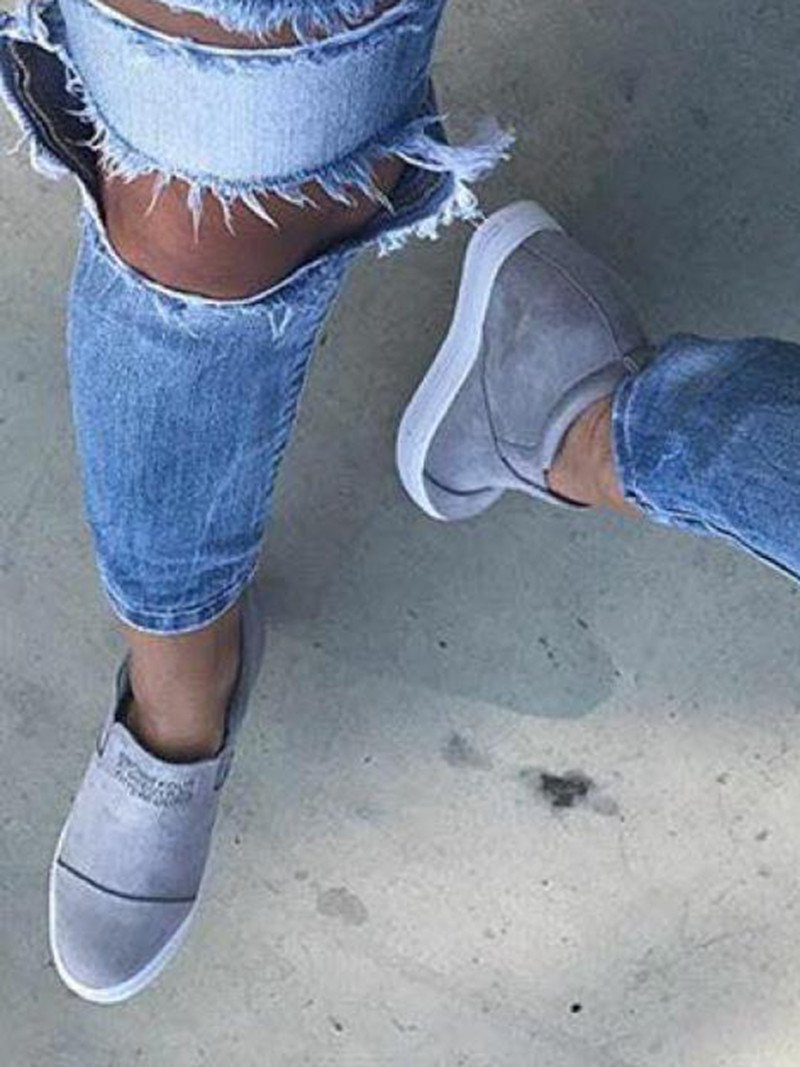 flowersverse Women Faux Suede Wedge heel Sneakers Slip on Breathable Shoes