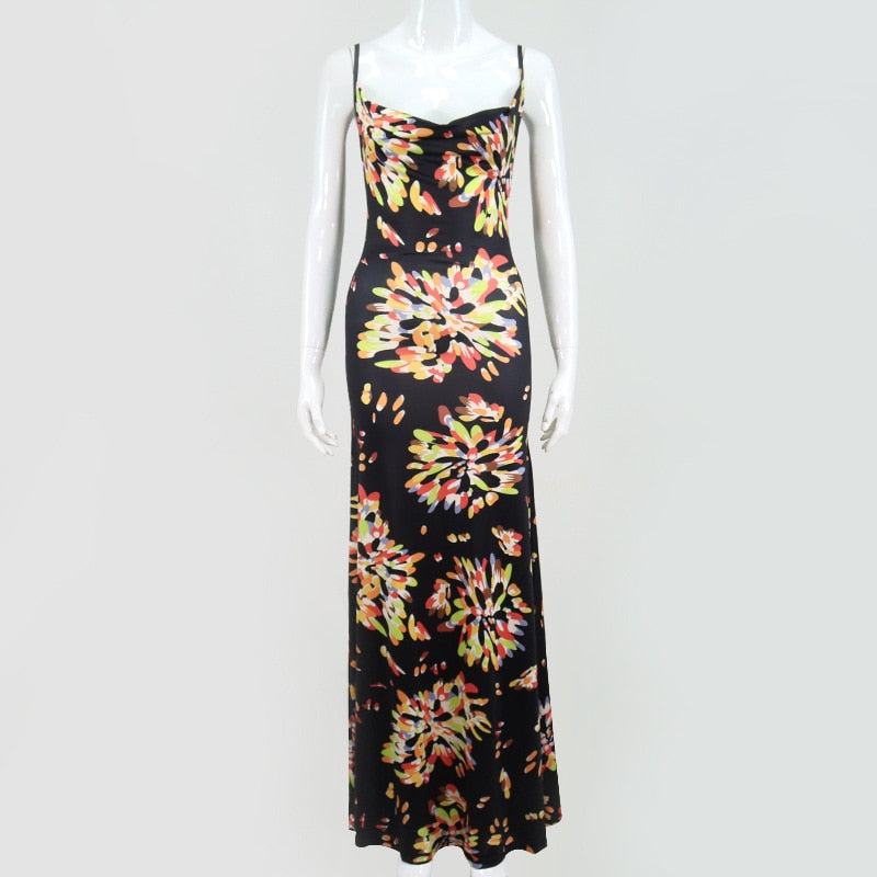 flowersverse Graduation Party dress Fashionkova Spaghetti Strap Women's Slip Dress Floral Print Sexy Backless Maxi Dresses Party Club Beach Long Dress Fall