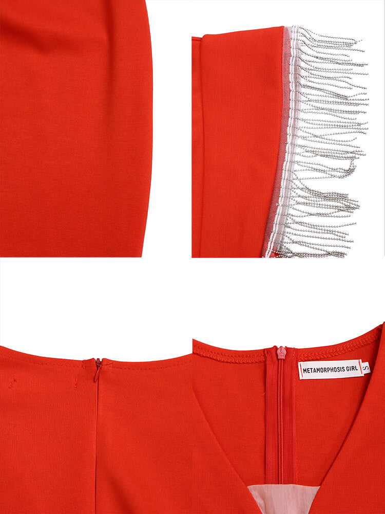 flowersverse Tassel Mesh Patchwork Sleeveless Bodycon Maxi Dresses