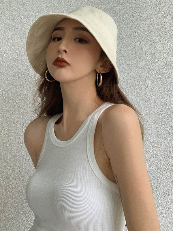 flowersverse Original Solid Color Round-Neck Sleeveless Vest Tops