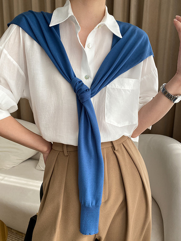 flowersverse Solid Color Lapel Blouses&Shirts Tops