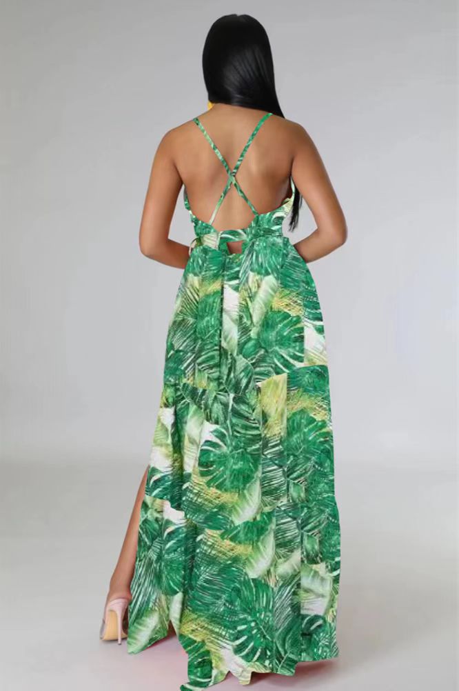 flowersverse Floral V Neck Flowy Split Maxi Dress