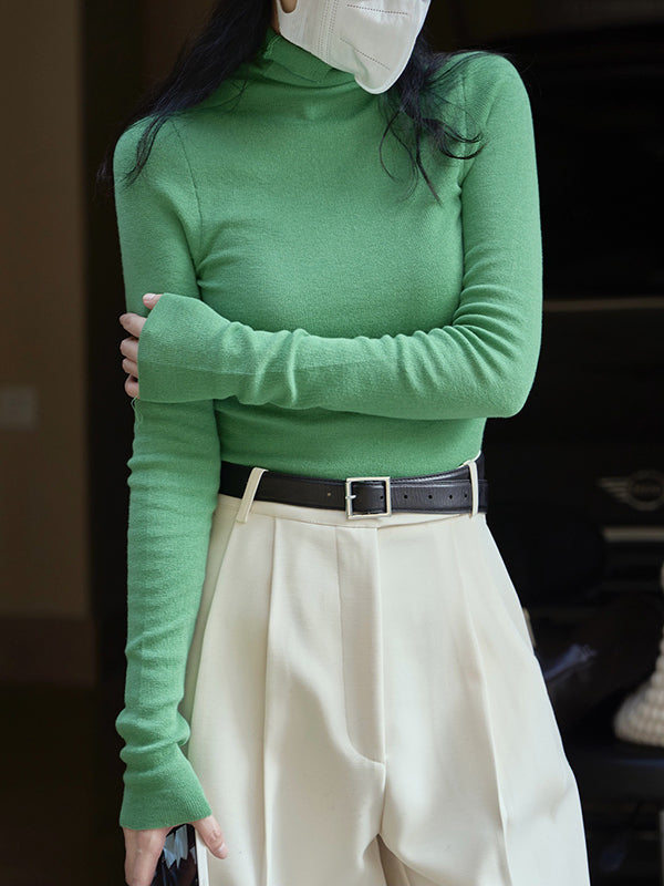 flowersverse Solid Color Long Sleeves Skinny High-Neck Sweater Tops Pullovers
