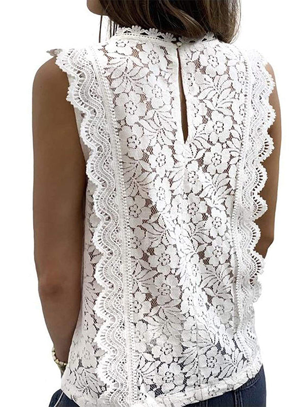 flowersverse Original Lace Embroidered Solid Color Falbala Vest Top