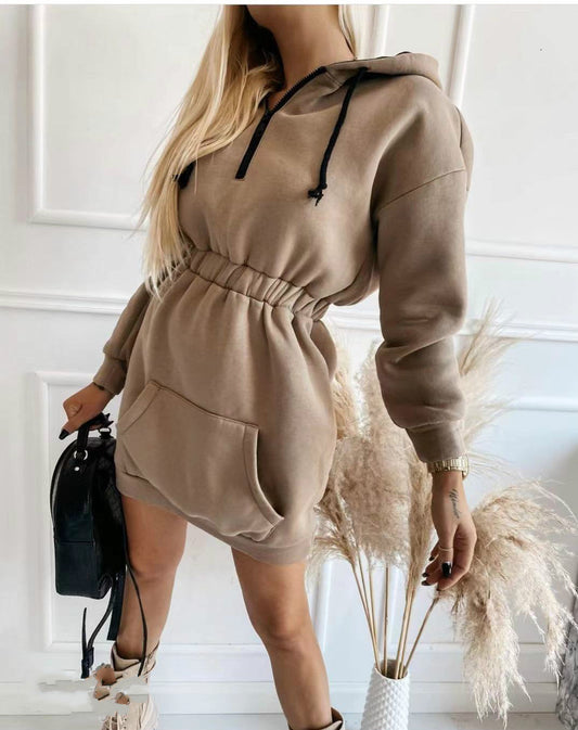 flowersverse Casual Fashion Street Waistband Cap Long Sweater Dress