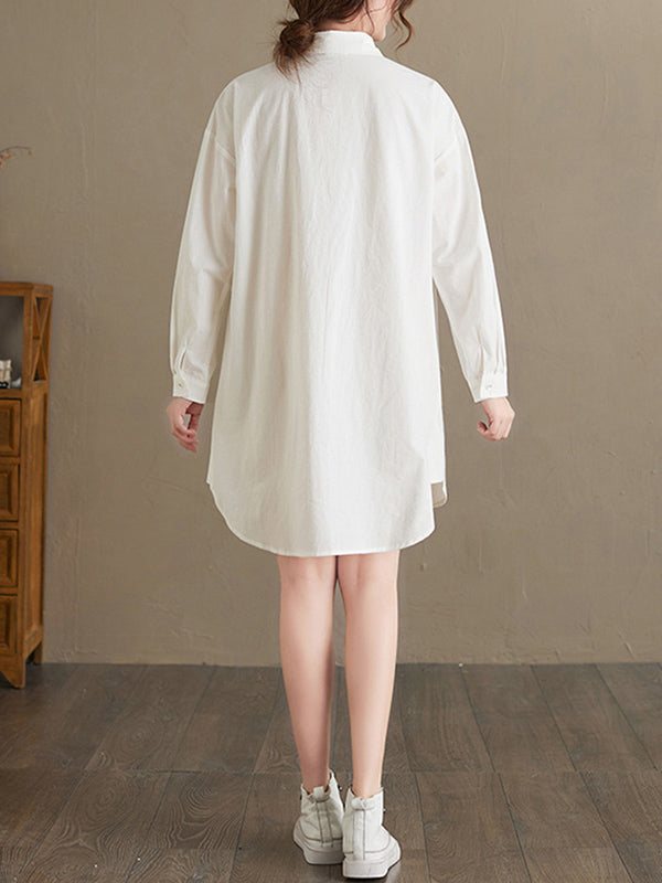 flowersverse Simple Solid Buttoned Lapel Collar Long Sleeves Blouse
