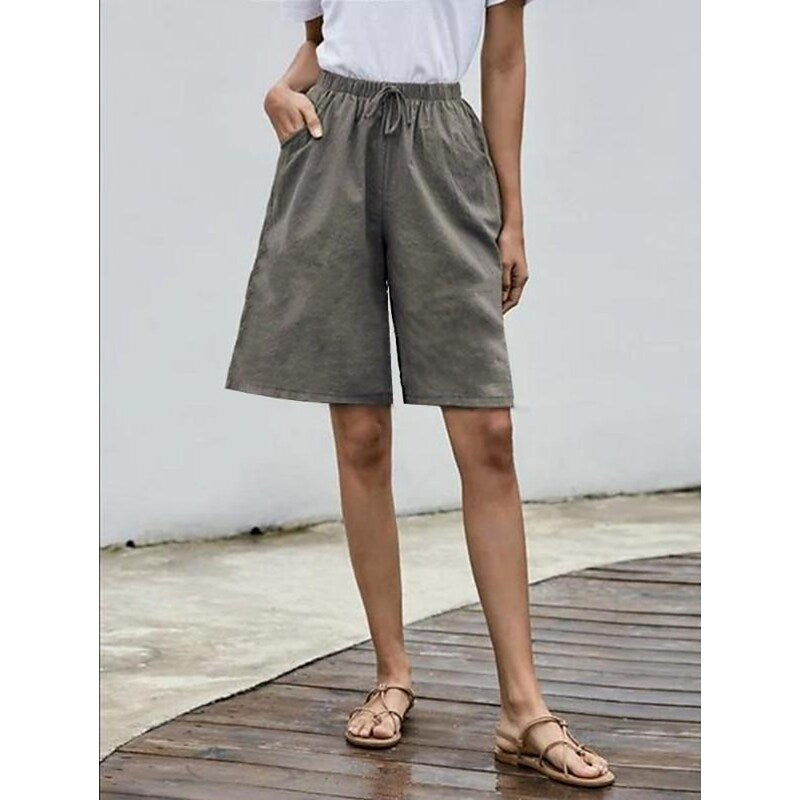 flowersverse amazon cross-border ladies plus size fashion cotton linen five points shorts