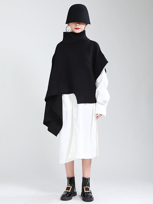 flowersverse Original Solid High-Neck Irregularity Sweater