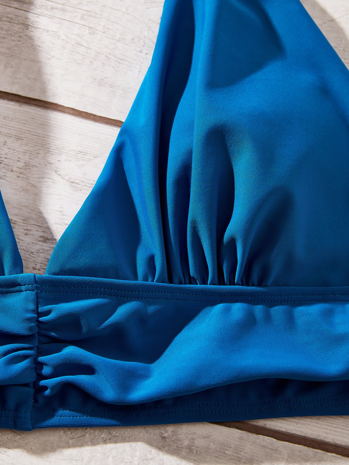 flowersverse Simple Plain Ruched Halter Bikinis Two-Piece Set