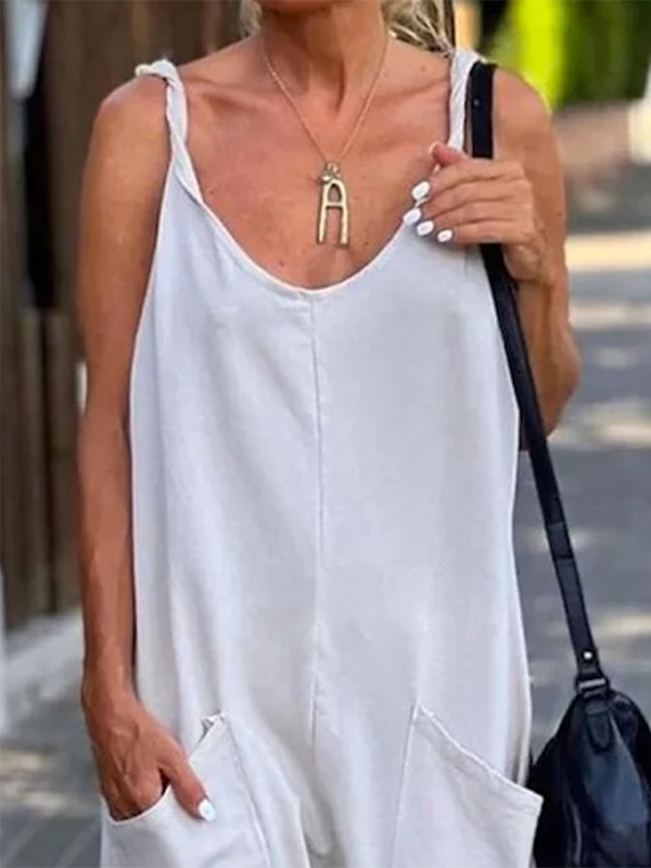 flowersverse Loose Sleeveless Solid Color Spaghetti-Neck Jumpsuits