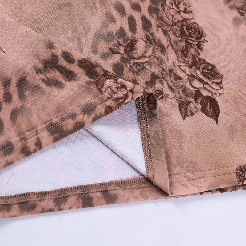 flowersverse Straps Mesh Print Slim Sexy Bodycon Dress