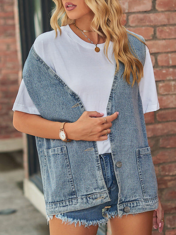 flowersverse Split-Joint Loose Sleeveless V-Neck Vest Top