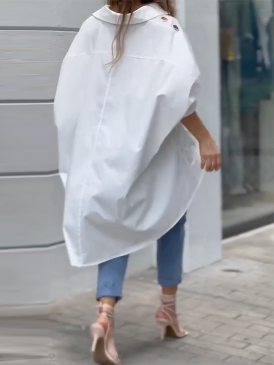 flowersverse High-Waisted Hollow Solid Color Loose Puff Sleeves Lapel Collar Blouses&shirts Tops