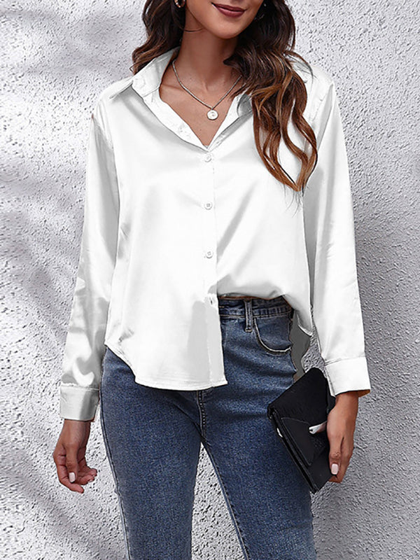 flowersverse Solid Color Long Sleeves Loose Lapel Blouses&Shirts Tops