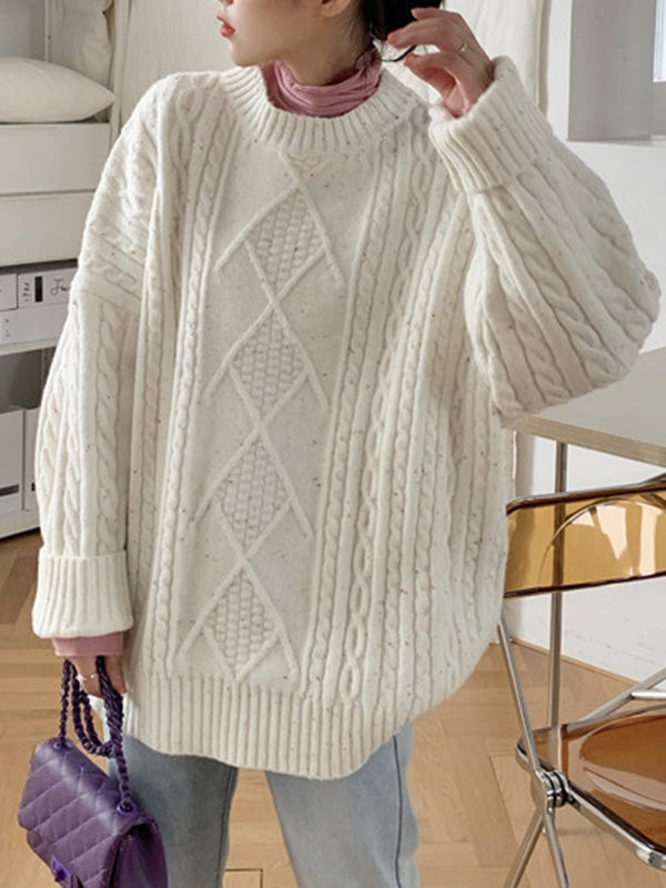 flowersverse Original Casual Loose Round-Neck Long Sleeves Sweater Tops