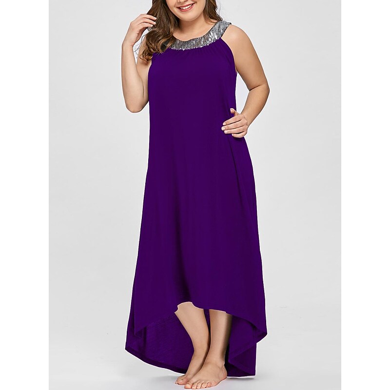 flowersverse Women's Plus Size Casual Dress Swing Dress Solid Color Long Dress Maxi Dress Sleeveless Asymmetric Crew Neck Fashion Party Black Red Fall Spring XL XXL 3XL