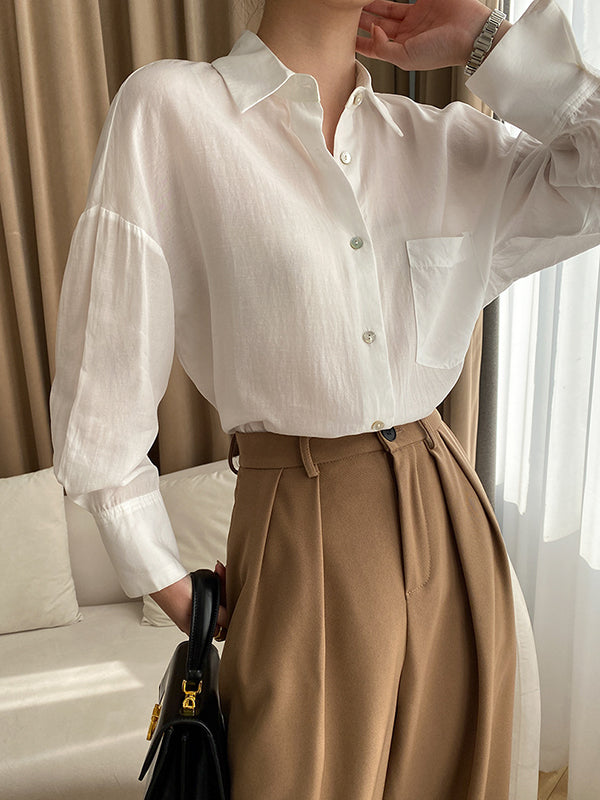 flowersverse Solid Color Lapel Blouses&Shirts Tops