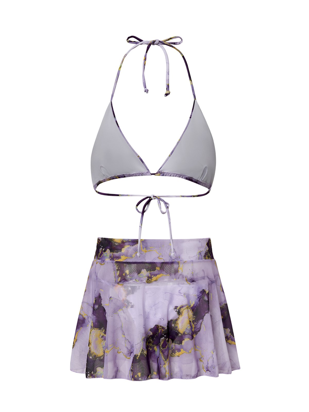 flowersverse Elegant Tie-Dye Pattern Printing V Neck Bikinis set Three-Piece Set