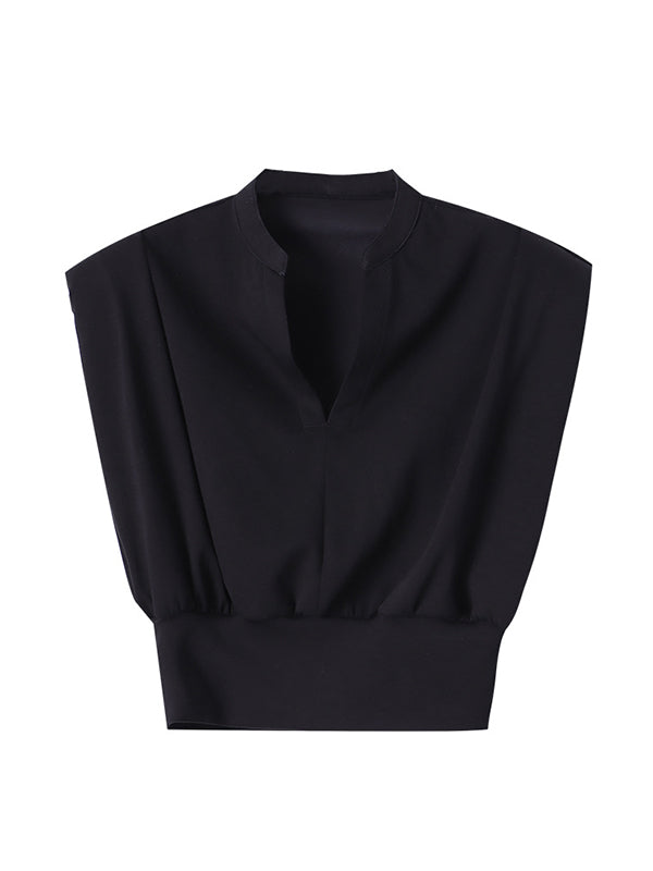 flowersverse Loose Sleeveless Split-Joint Solid Color V-Neck Vest Top