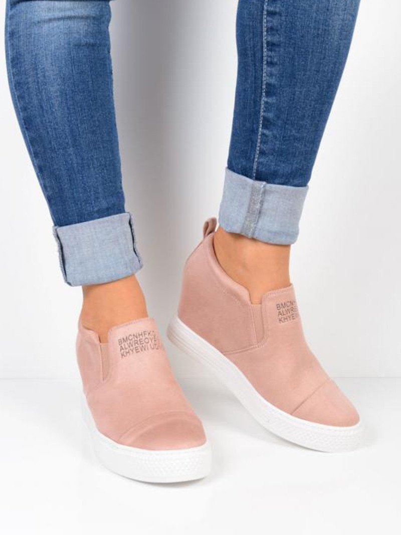 flowersverse Women Faux Suede Wedge heel Sneakers Slip on Breathable Shoes