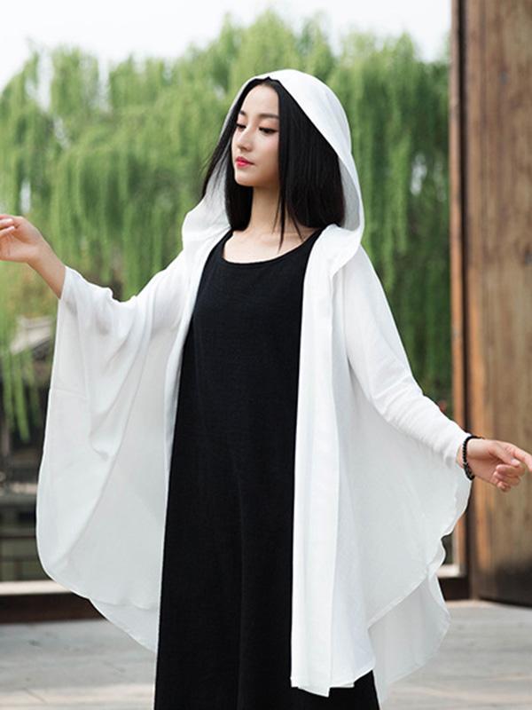 flowersverse Simple Solid Loose Batwing Sleeve Hood Cape