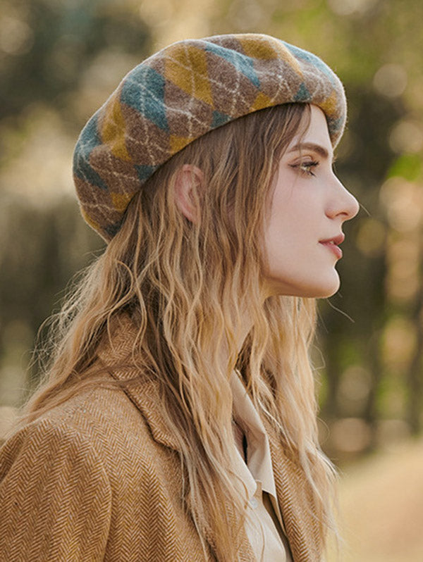 flowersverse Vintage Wool Contrast Color Beret Hat