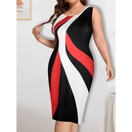 flowersverse Women's Plus Size Work Dress Bodycon Sheath Dress Color Block Midi Dress Sleeveless Crew Neck Fashion Outdoor Black Spring Summer XL XXL 3XL 4XL 5XL