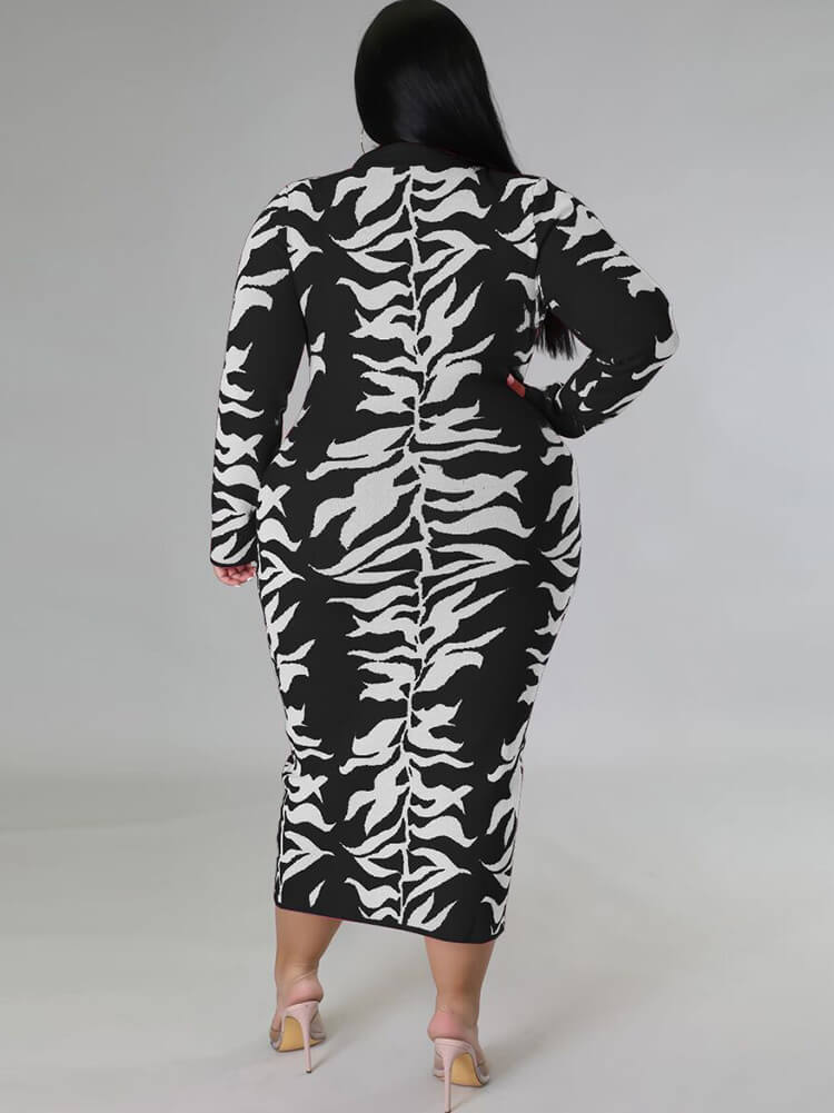 flowersverse Long Sleeve Floral Print Bodycon Midi Dresses
