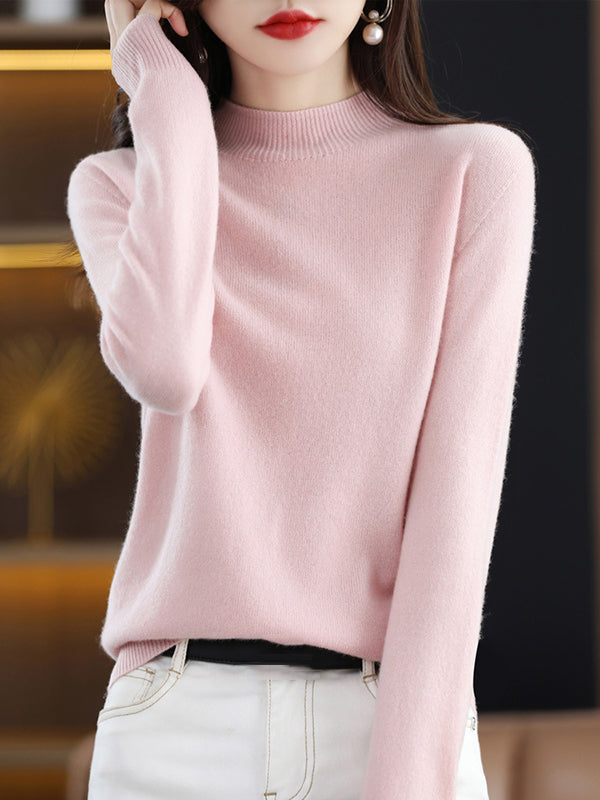 flowersverse Casual Long Sleeves Solid Color Half Turtleneck Sweater Tops