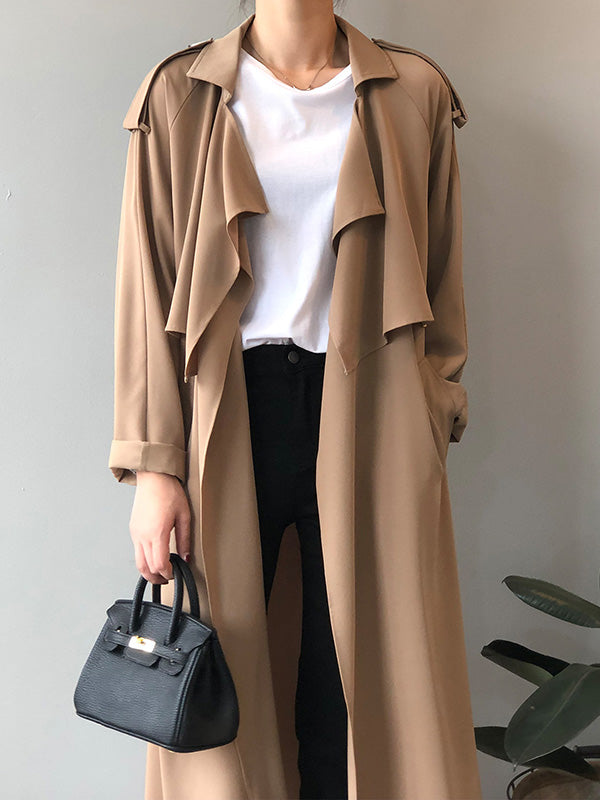 flowersverse Khaki&Black Vintage Notched Collar Thin Trench Coat