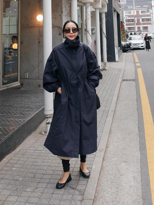 flowersverse Solid Color Loose Elastic Waist Long Outwear