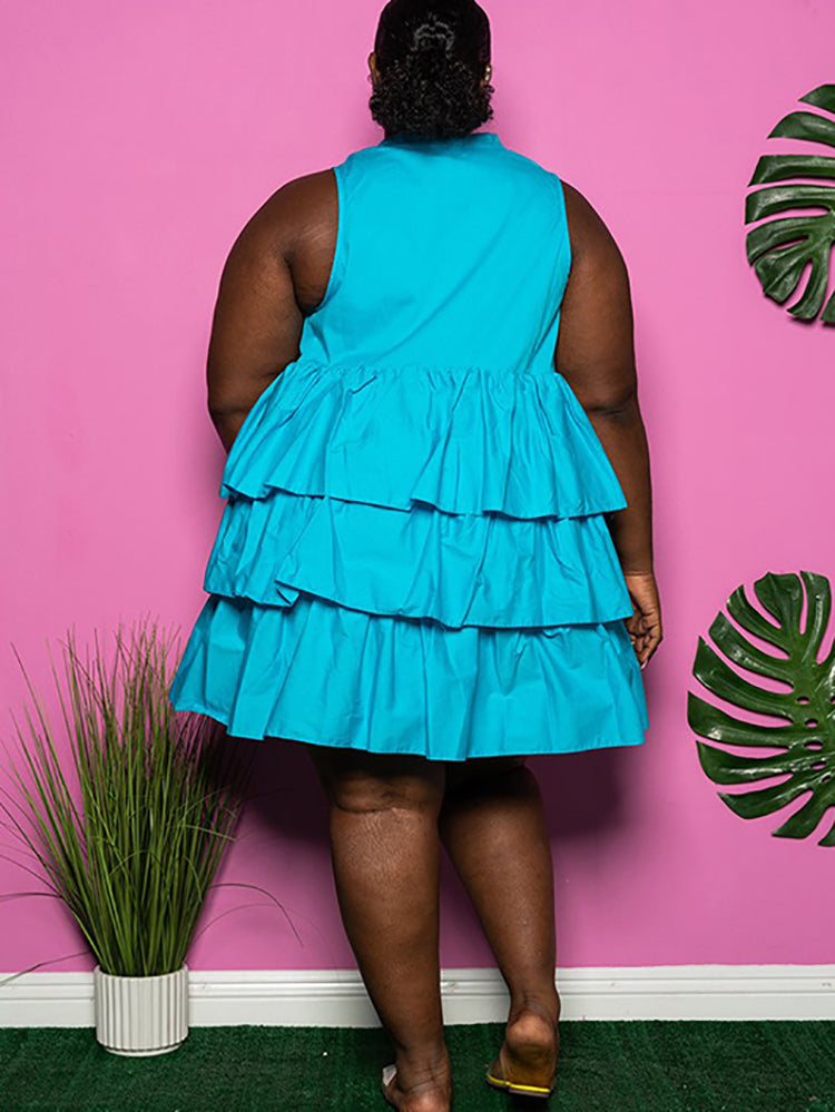 flowersverse Plus Size Sleeveless Ruffle Layered Mini Dress