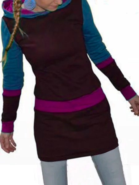 flowersverse Long Sleeve Hoodie Color-Block Knitting Dress