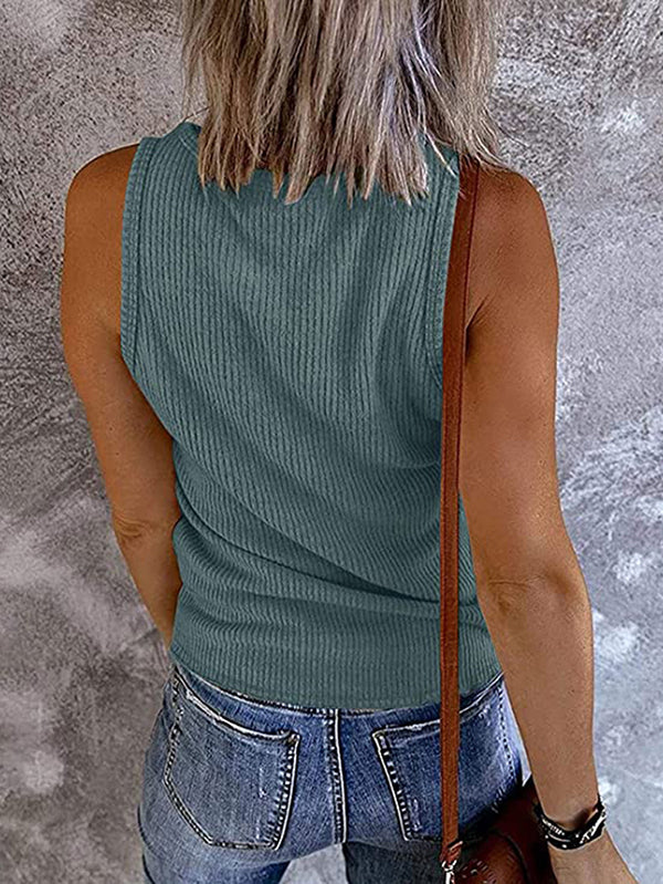 flowersverse Pleated Solid Color Skinny Sleeveless V-Neck Vest Top